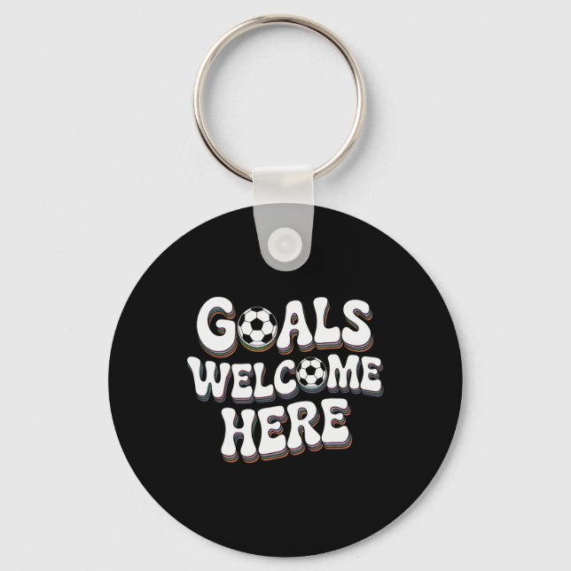 Goals Welcome Here Retro Soccer _2  Key Ring (Front)