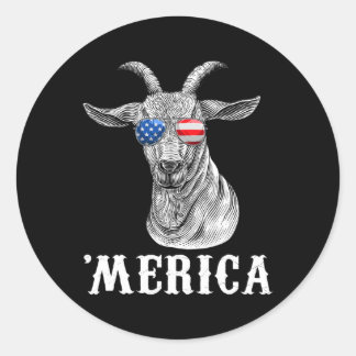 Goat 4th Of July American Flag Usa Merica  Classic Round Sticker