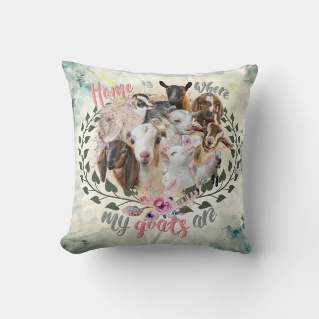 GOAT ART | Home is Where My Goats Are GetYerGoat Cushion (Front)
