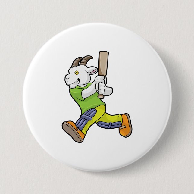 Goat as Batsman with Cricket bat 7.5 Cm Round Badge (Front)