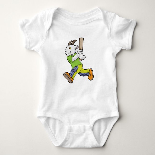 Goat as Batsman with Cricket bat Baby Bodysuit (Front)