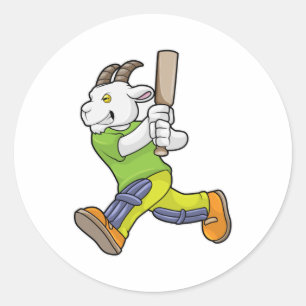 Goat as Batsman with Cricket bat Classic Round Sticker