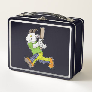 Goat as Batsman with Cricket bat Metal Lunch Box