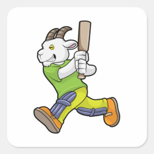 Goat as Batsman with Cricket bat Square Sticker