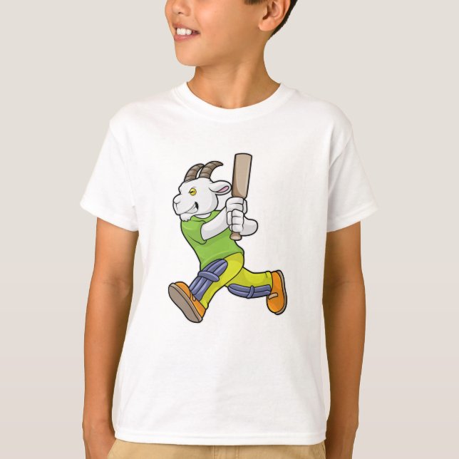 Goat as Batsman with Cricket bat T-Shirt (Front)