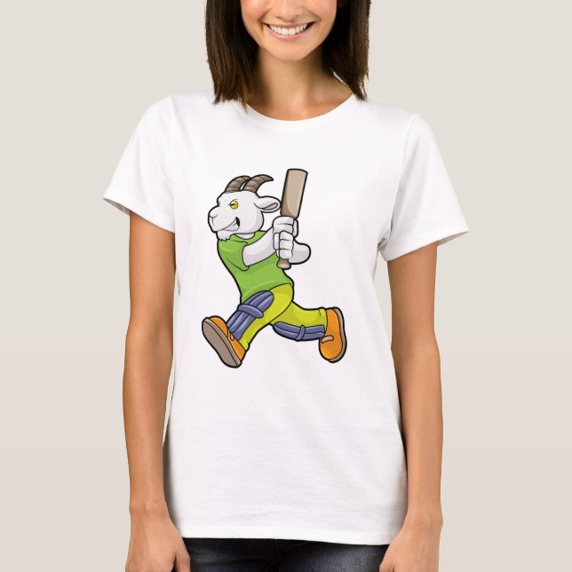 Goat as Batsman with Cricket bat T-Shirt (Front)