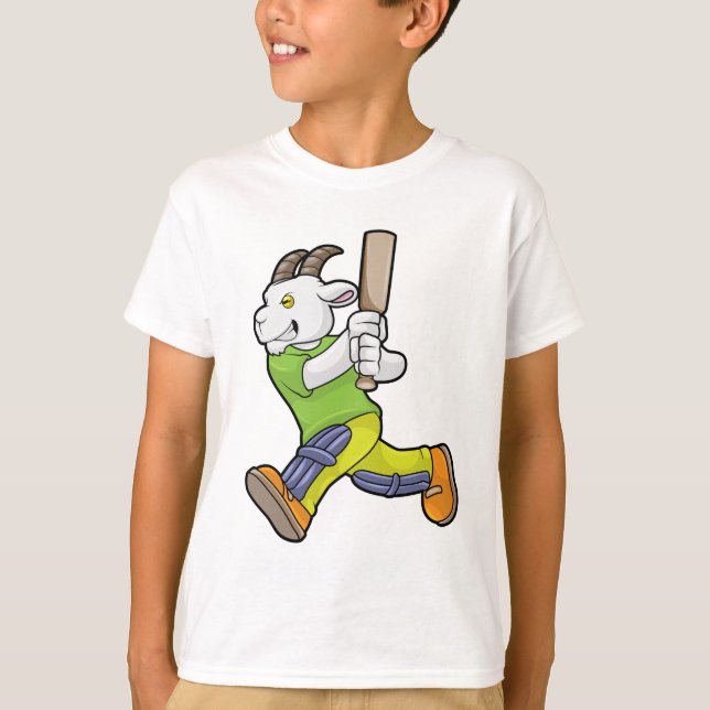 Goat as Batsman with Cricket bat T-Shirt (Front)