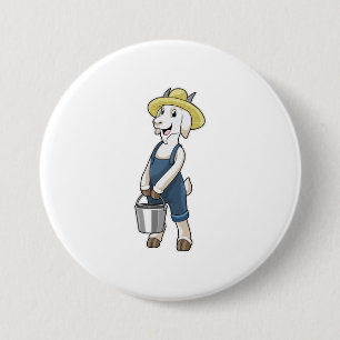 Goat as Farmer with Bucket 7.5 Cm Round Badge