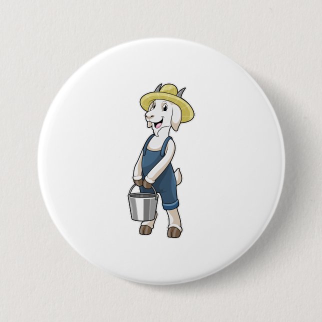 Goat as Farmer with Bucket 7.5 Cm Round Badge (Front)