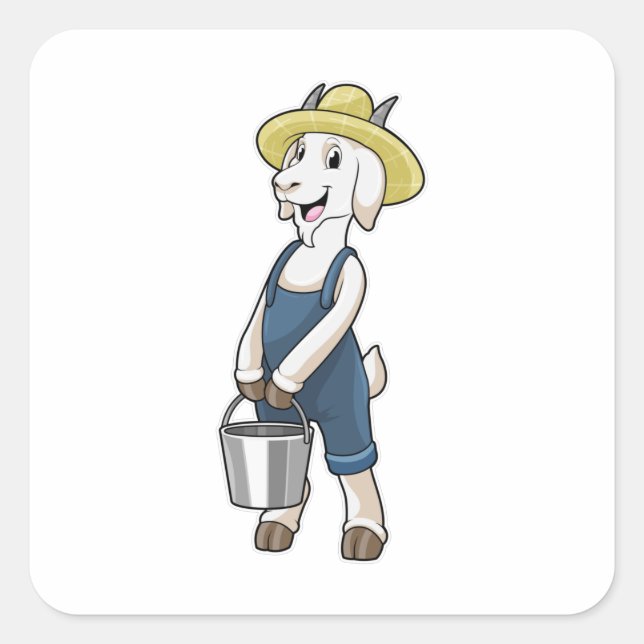 Goat as Farmer with Bucket Square Sticker (Front)