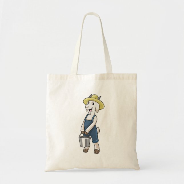 Goat as Farmer with Bucket Tote Bag (Front)