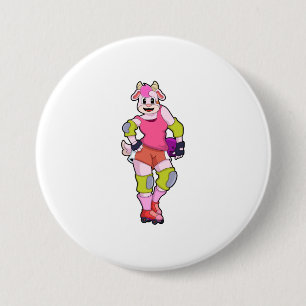 Goat as Inline Skater with Inline Skates 7.5 Cm Round Badge