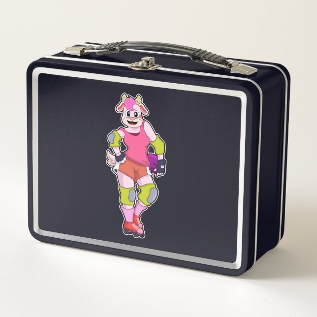 Goat as Inline Skater with Inline Skates Metal Lunch Box (Front)