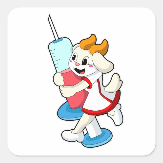 Goat as Nurse at Vaccination with Syringe Square Sticker (Front)