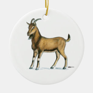 Goat:  Brown Ceramic Tree Decoration