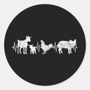 Goat Chicken Pig Agriculture Heartbeat Farm Animal Classic Round Sticker