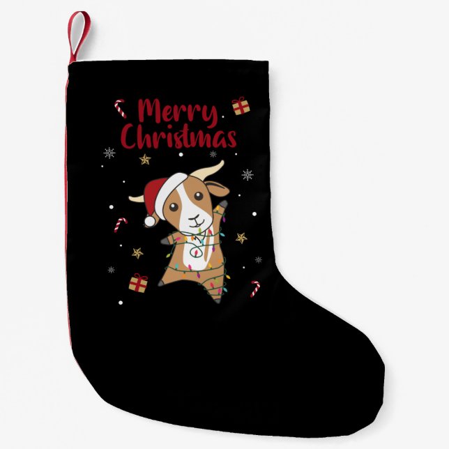 Goat Christmas Goats Winter Animals Adult Cloth Fa Small Christmas Stocking (Front)