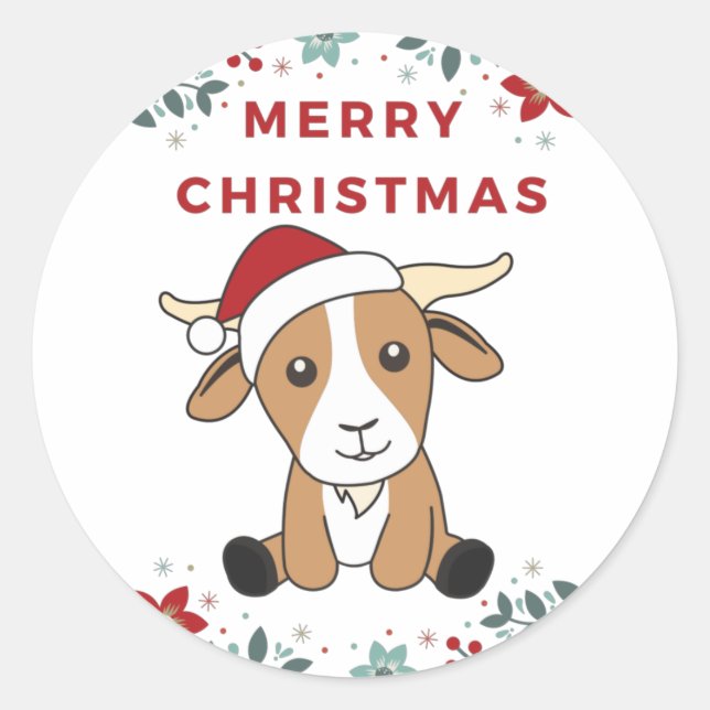 Goat Christmas Goats Winter Animals Classic Round  Classic Round Sticker (Front)