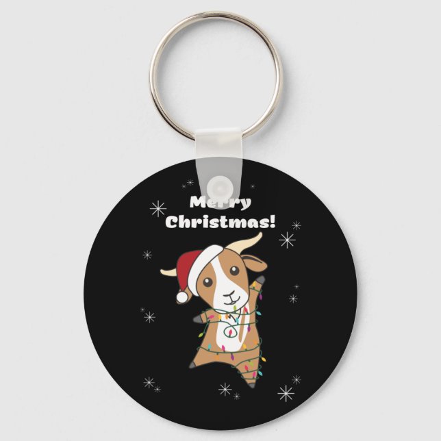 Goat Christmas Goats Winter Animals Key Ring (Front)