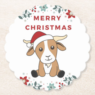 Goat Christmas Goats Winter Animals Paper Coaster