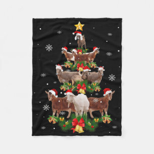 Goat Christmas Pajama Xmas Goats Tree Lights Santa Fleece Blanket