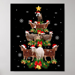 Goat Christmas Pajama Xmas Goats Tree Lights Santa Poster
