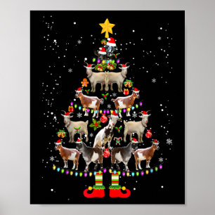 Goat Christmas Pajama Xmas Goats Tree Lights Santa Poster