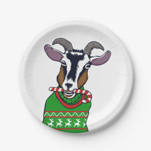 Goat Christmas Sweater Paper Plate