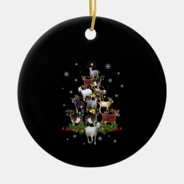 Goat Christmas Tree Snow Goat Xmas Ceramic Tree Decoration (Front)