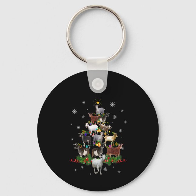 Goat Christmas Tree Snow Goat Xmas Key Ring (Front)