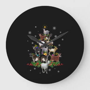 Goat Christmas Tree Snow Goat Xmas Large Clock