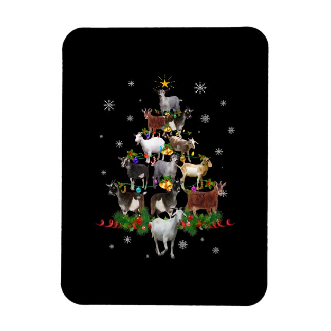 Goat Christmas Tree Snow Goat Xmas Magnet (Vertical)