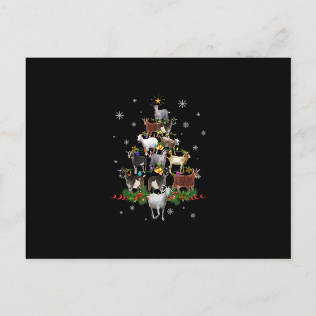 Goat Christmas Tree Snow Goat Xmas Postcard (Front)