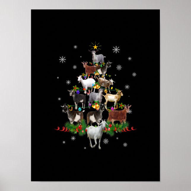 Goat Christmas Tree Snow Goat Xmas Poster (Front)