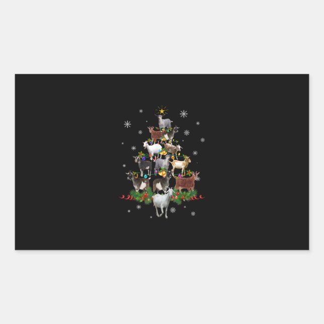 Goat Christmas Tree Snow Goat Xmas Rectangular Sticker (Front)