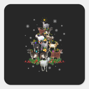 Goat Christmas Tree Snow Goat Xmas Square Sticker