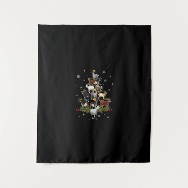 Goat Christmas Tree Snow Goat Xmas Tapestry (Front)