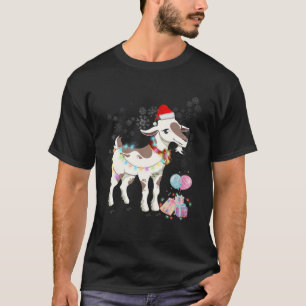 Goat Christmas Wear Santa Hat Light Matching Famil T-Shirt