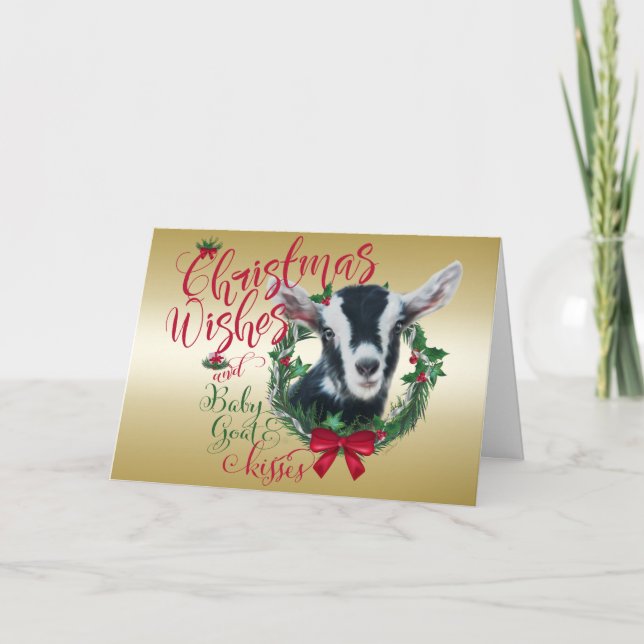GOAT | Christmas Wishes Baby Alpine Goat Kisses  Holiday Card (Front)