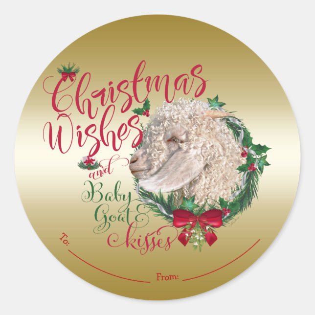 GOAT | Christmas Wishes Baby Goat Kisses Angora Classic Round Sticker (Front)
