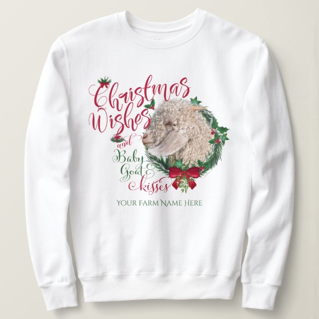 GOAT | Christmas Wishes Baby Goat Kisses Angora Sweatshirt (Design Front)