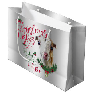 GOAT  Christmas Wishes Baby Goat Kisses LaMancha Large Gift Bag
