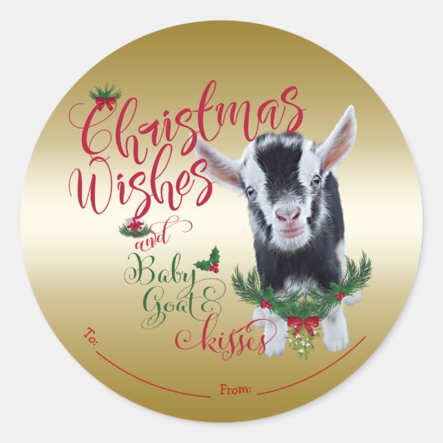 GOAT | Christmas Wishes Baby Goat Kisses Nigerian Classic Round Sticker (Front)
