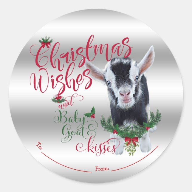 GOAT | Christmas Wishes Baby Goat Kisses Nigerian Classic Round Sticker (Front)