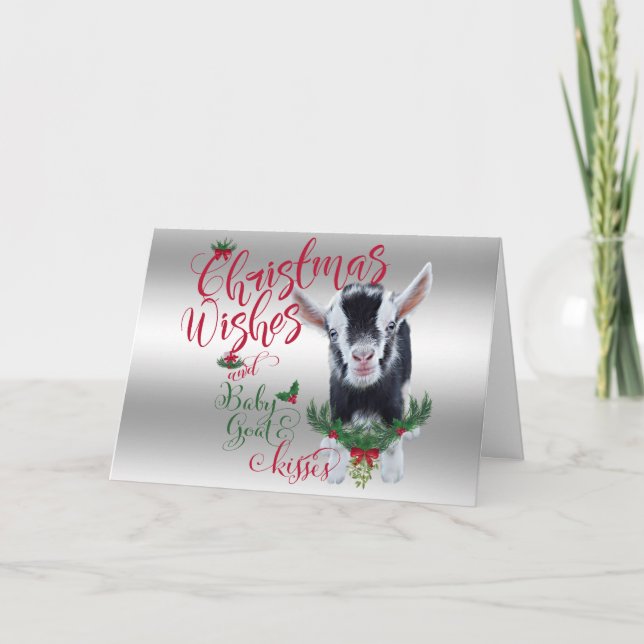GOAT | Christmas Wishes Baby Goat Kisses Nigerian Holiday Card (Front)