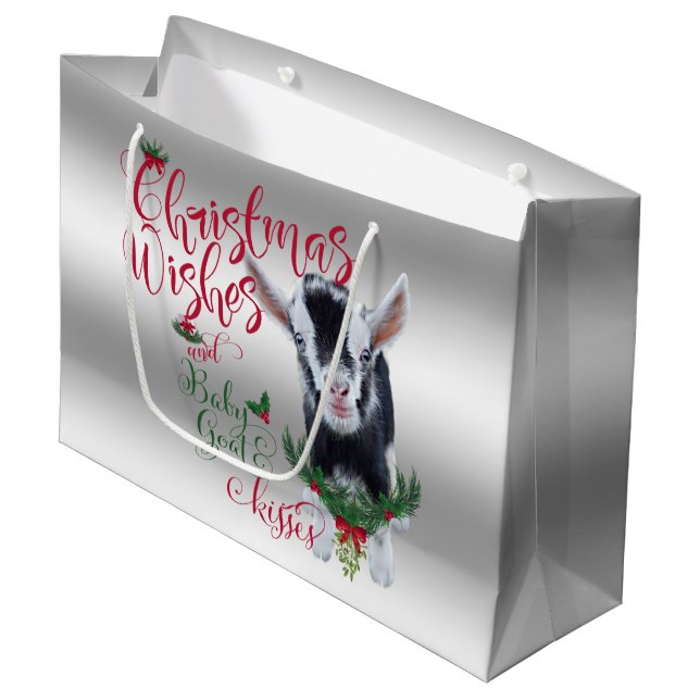 GOAT | Christmas Wishes Baby Goat Kisses Nigerian Large Gift Bag (Front Angled)
