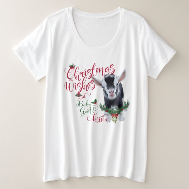 GOAT | Christmas Wishes Baby Goat Kisses Nigerian Plus Size T-Shirt (Design Front)