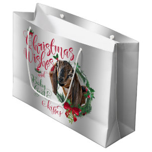 GOAT   Christmas Wishes Baby Goat Kisses Nubian 2 Large Gift Bag