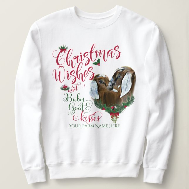 GOAT | Christmas Wishes Baby Goat Kisses Nubian 2 Sweatshirt (Design Front)