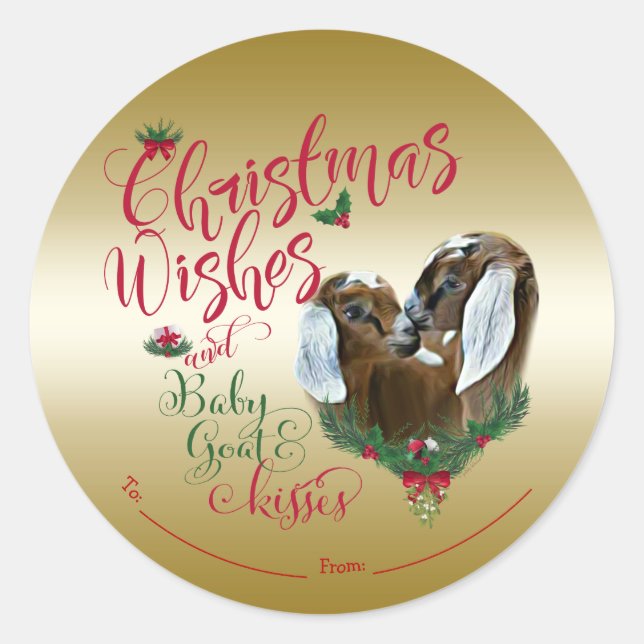 GOAT | Christmas Wishes Baby Goat Kisses Nubian 3 Classic Round Sticker (Front)